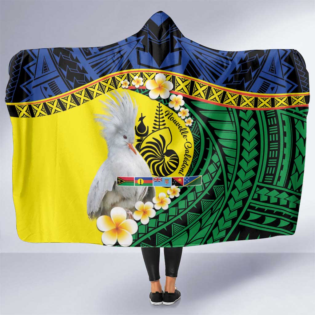 Melanesian New Caledonia Hooded Blanket Plumeria Kagu Bird and Nautilus Shell LT9 One Size Blue - Polynesian Pride