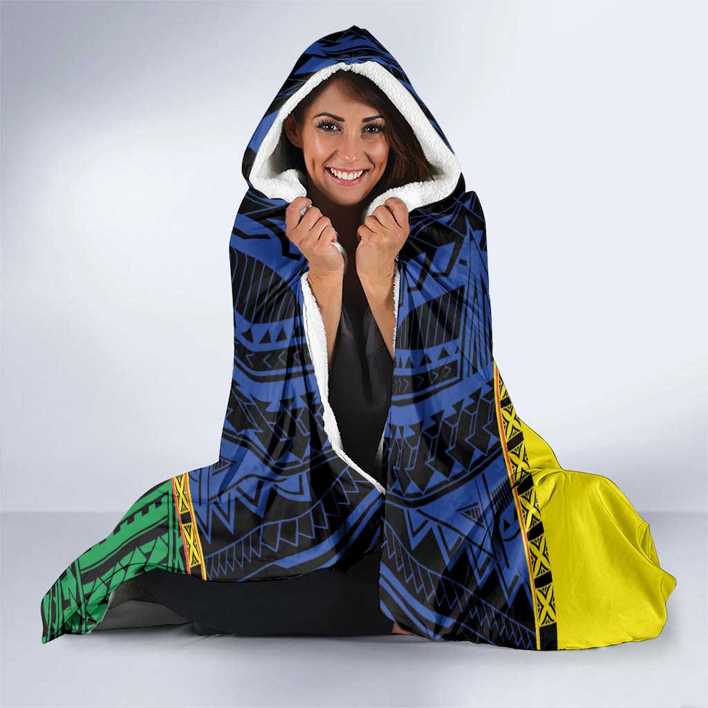 Melanesian New Caledonia Hooded Blanket Plumeria Kagu Bird and Nautilus Shell LT9 - Polynesian Pride