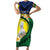 Melanesian New Caledonia Short Sleeve Bodycon Dress Plumeria Kagu Bird and Nautilus Shell