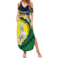 Melanesian New Caledonia Summer Maxi Dress Plumeria Kagu Bird and Nautilus Shell LT9 Women Blue - Polynesian Pride