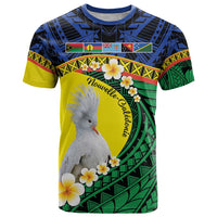 Melanesian New Caledonia T Shirt Plumeria Kagu Bird and Nautilus Shell LT9 Blue - Polynesian Pride