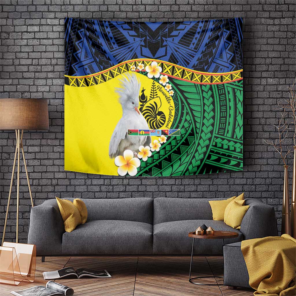 Melanesian New Caledonia Tapestry Plumeria Kagu Bird and Nautilus Shell LT9 Blue - Polynesian Pride