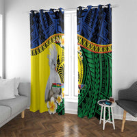 Melanesian New Caledonia Window Curtain Plumeria Kagu Bird and Nautilus Shell LT9 With Grommets Blue - Polynesian Pride