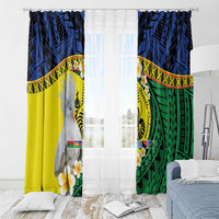 Melanesian New Caledonia Window Curtain Plumeria Kagu Bird and Nautilus Shell LT9 - Polynesian Pride