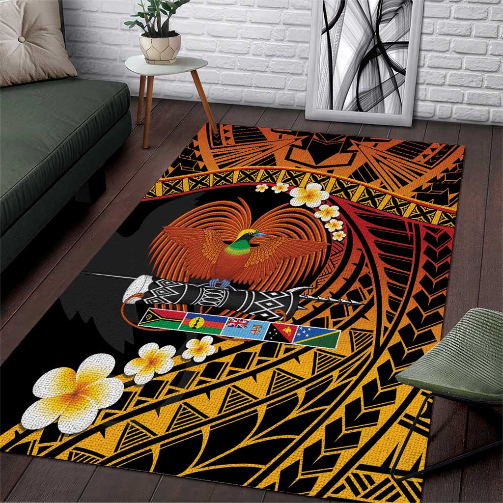 Melanesian Papua New Guinea Area Rug Plumeria Bird of Paradise Tribal LT9 Red - Polynesian Pride