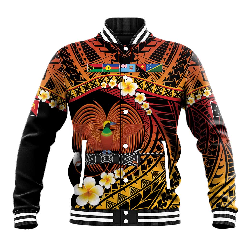 Melanesian Papua New Guinea Baseball Jacket Plumeria Bird of Paradise Tribal LT9 Unisex Red - Polynesian Pride