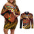 Melanesian Papua New Guinea Couples Matching Off Shoulder Short Dress and Long Sleeve Button Shirt Plumeria Bird of Paradise Tribal