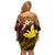 Melanesian Papua New Guinea Off Shoulder Short Dress Plumeria Bird of Paradise Tribal