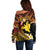 Melanesian Papua New Guinea Off Shoulder Sweater Plumeria Bird of Paradise Tribal