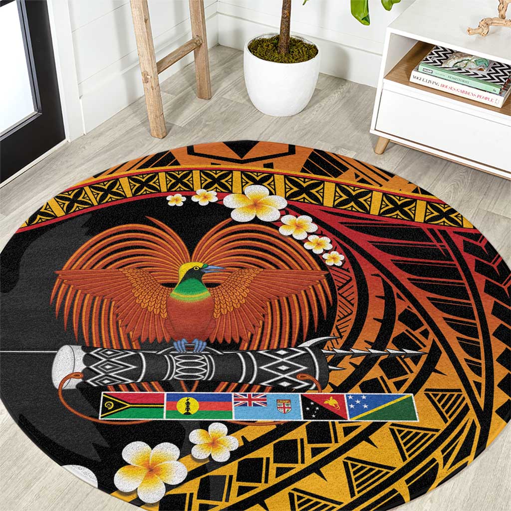 Melanesian Papua New Guinea Round Carpet Plumeria Bird of Paradise Tribal LT9 Red - Polynesian Pride