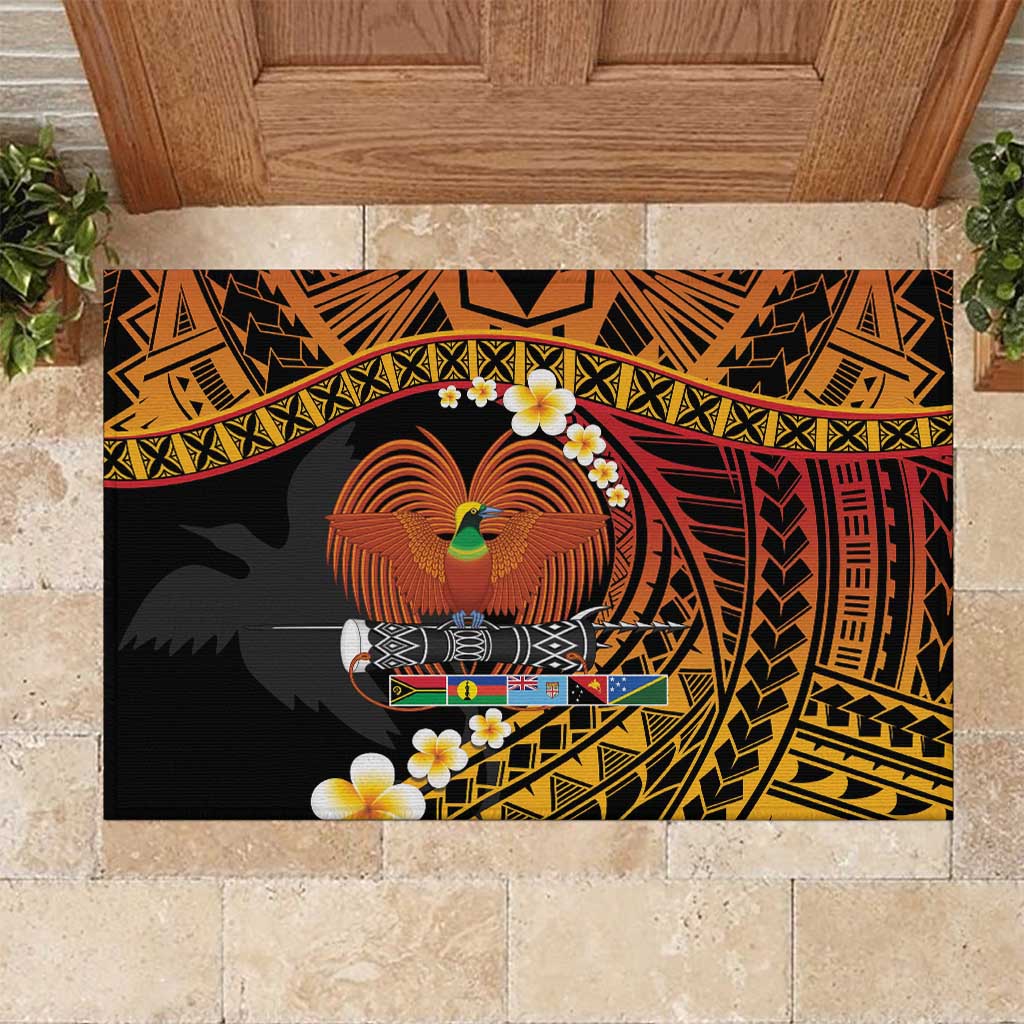 Melanesian Papua New Guinea Rubber Doormat Plumeria Bird of Paradise Tribal LT9 Red - Polynesian Pride