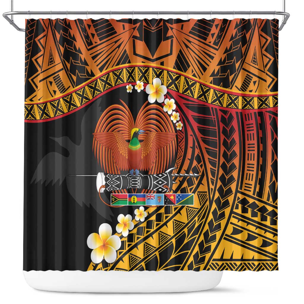 Melanesian Papua New Guinea Shower Curtain Plumeria Bird of Paradise Tribal LT9 Red - Polynesian Pride