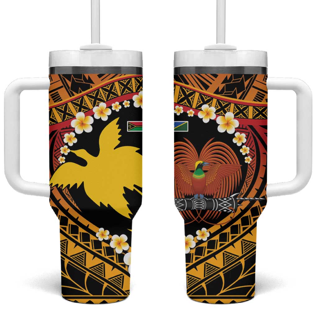 Melanesian Papua New Guinea Tumbler With Handle Plumeria Bird of Paradise Tribal LT9 One Size: 40 oz Red - Polynesian Pride