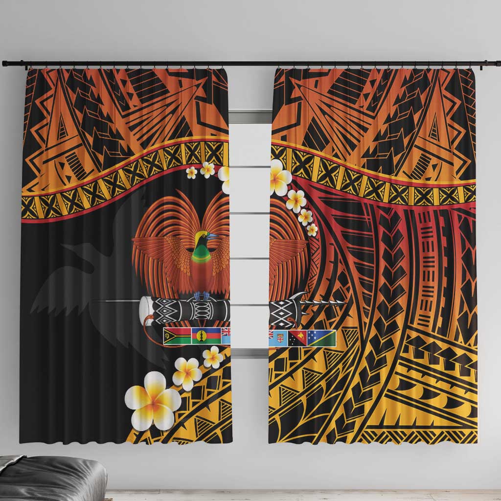 Melanesian Papua New Guinea Window Curtain Plumeria Bird of Paradise Tribal LT9 With Hooks Red - Polynesian Pride