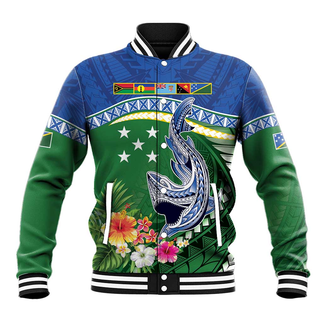 Melanesian Solomon Islands Baseball Jacket Tropical Shark Tattoo LT9 Unisex Blue - Polynesian Pride