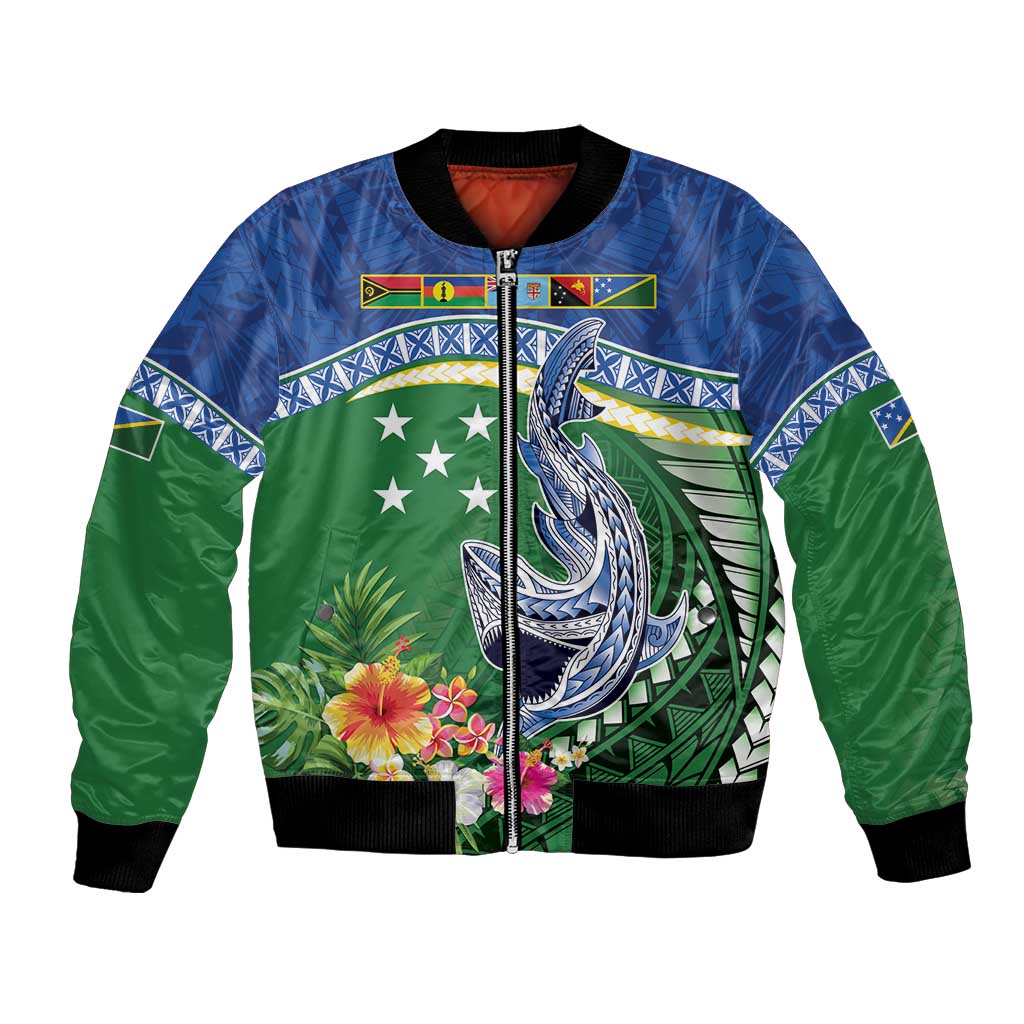 Melanesian Solomon Islands Bomber Jacket Tropical Shark Tattoo LT9 Unisex Blue - Polynesian Pride