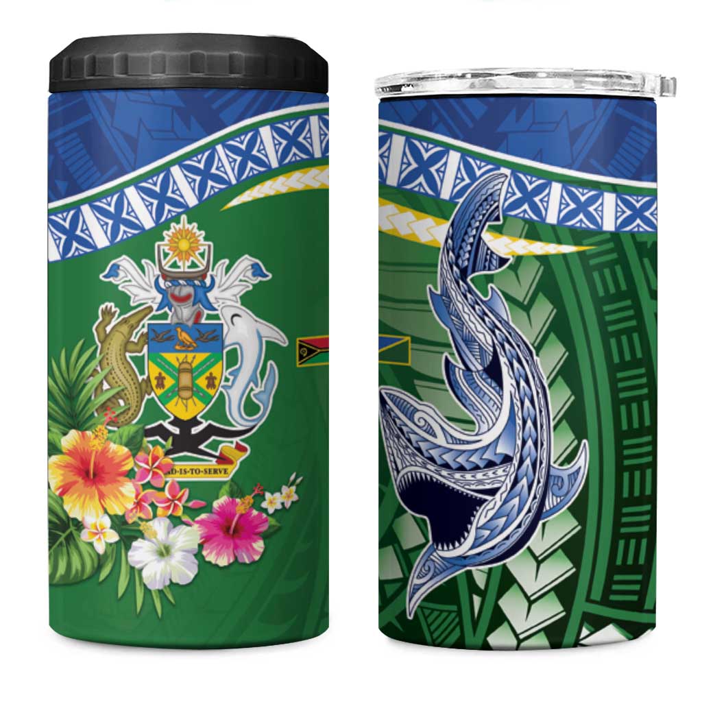 Melanesian Solomon Islands 4 in 1 Can Cooler Tumbler Tropical Shark Tattoo LT9 One Size: 16 oz Blue - Polynesian Pride