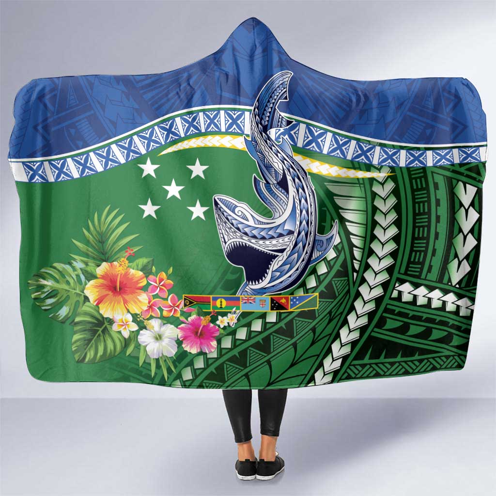 Melanesian Solomon Islands Hooded Blanket Tropical Shark Tattoo LT9 One Size Blue - Polynesian Pride