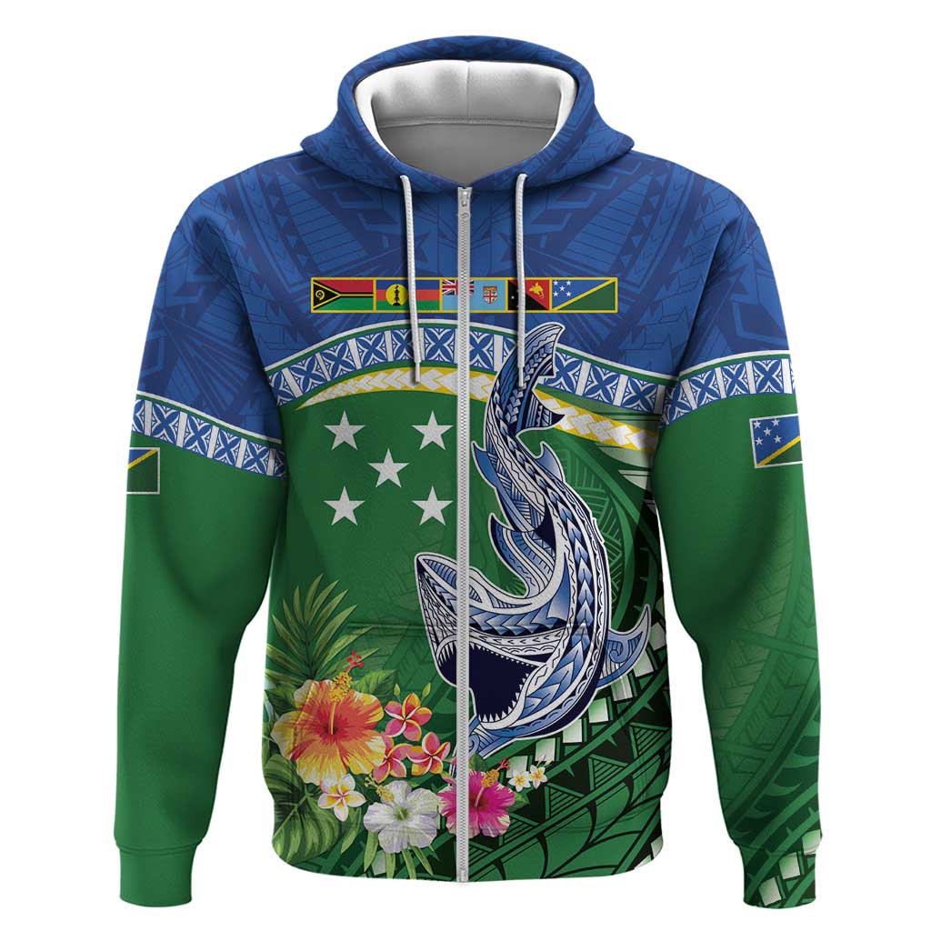 Melanesian Solomon Islands Hoodie Tropical Shark Tattoo LT9 Zip Hoodie Blue - Polynesian Pride