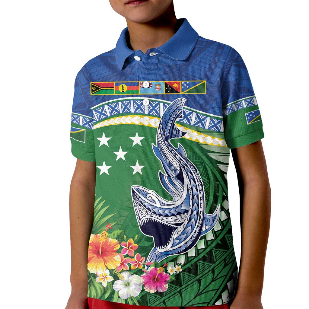 Melanesian Solomon Islands Kid Polo Shirt Tropical Shark Tattoo LT9 Kid Blue - Polynesian Pride
