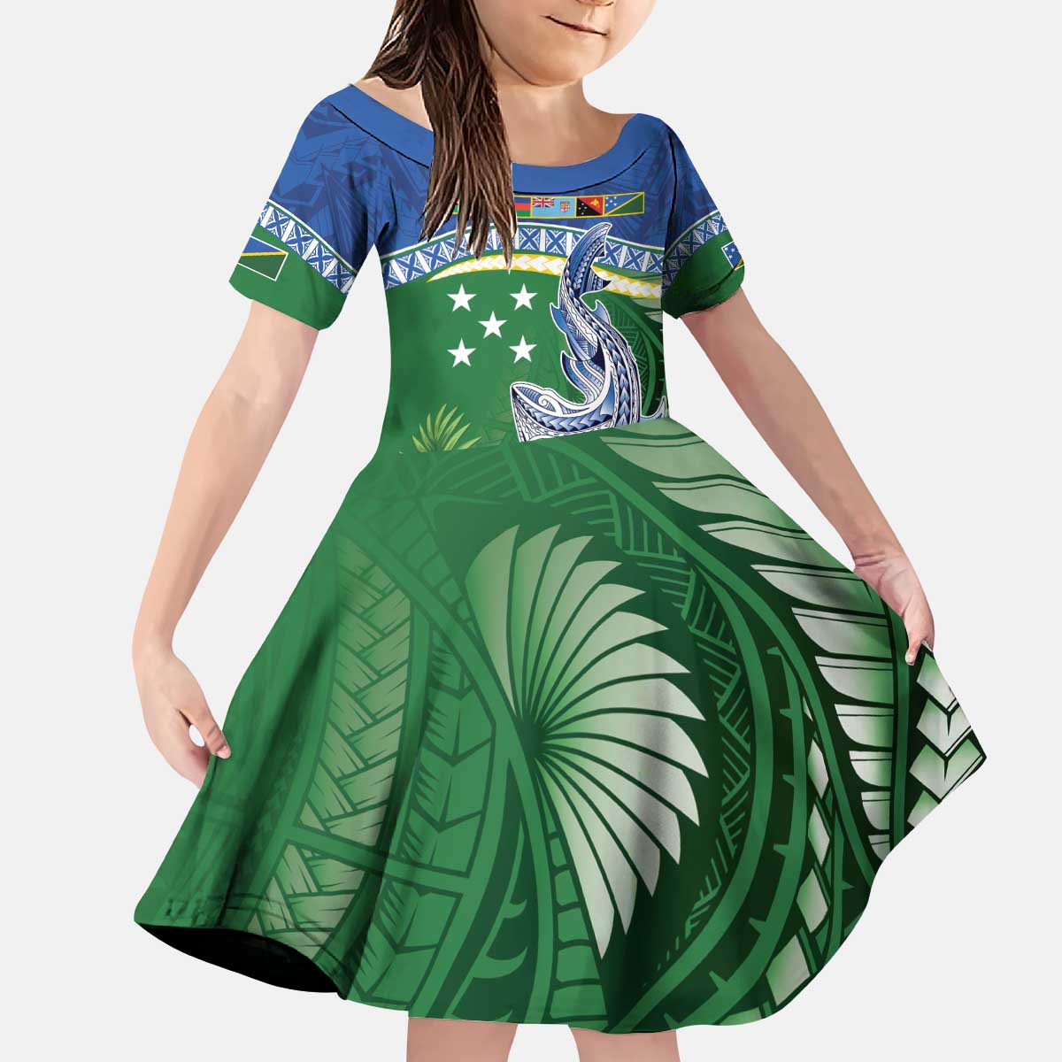 Melanesian Solomon Islands Kid Short Sleeve Dress Tropical Shark Tattoo LT9 KID Blue - Polynesian Pride