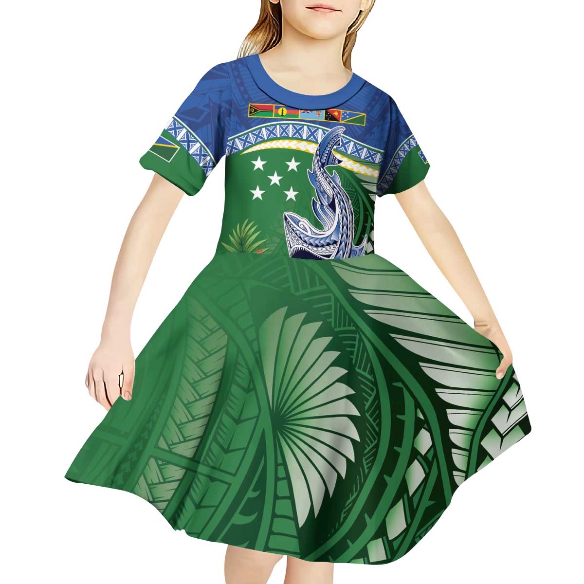 Melanesian Solomon Islands Kid Short Sleeve Dress Tropical Shark Tattoo LT9 - Polynesian Pride
