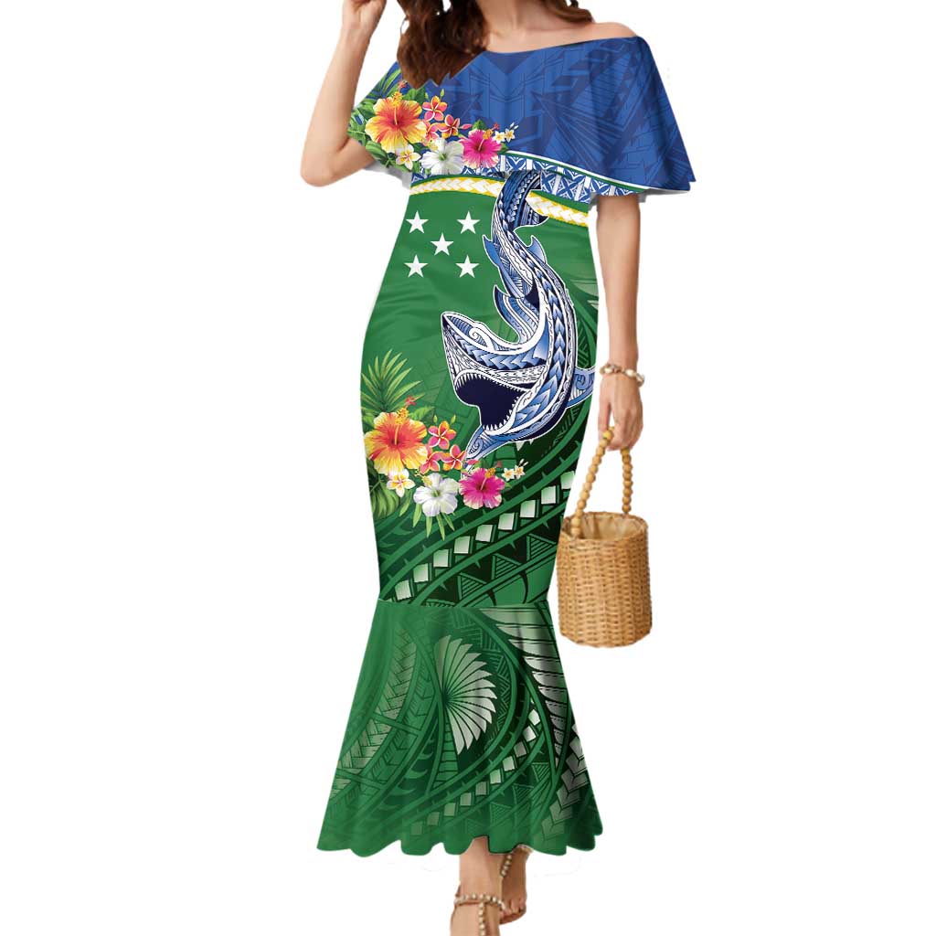 Melanesian Solomon Islands Mermaid Dress Tropical Shark Tattoo LT9 Women Blue - Polynesian Pride