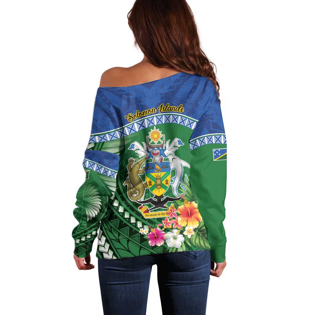 Melanesian Solomon Islands Off Shoulder Sweater Tropical Shark Tattoo LT9 - Polynesian Pride