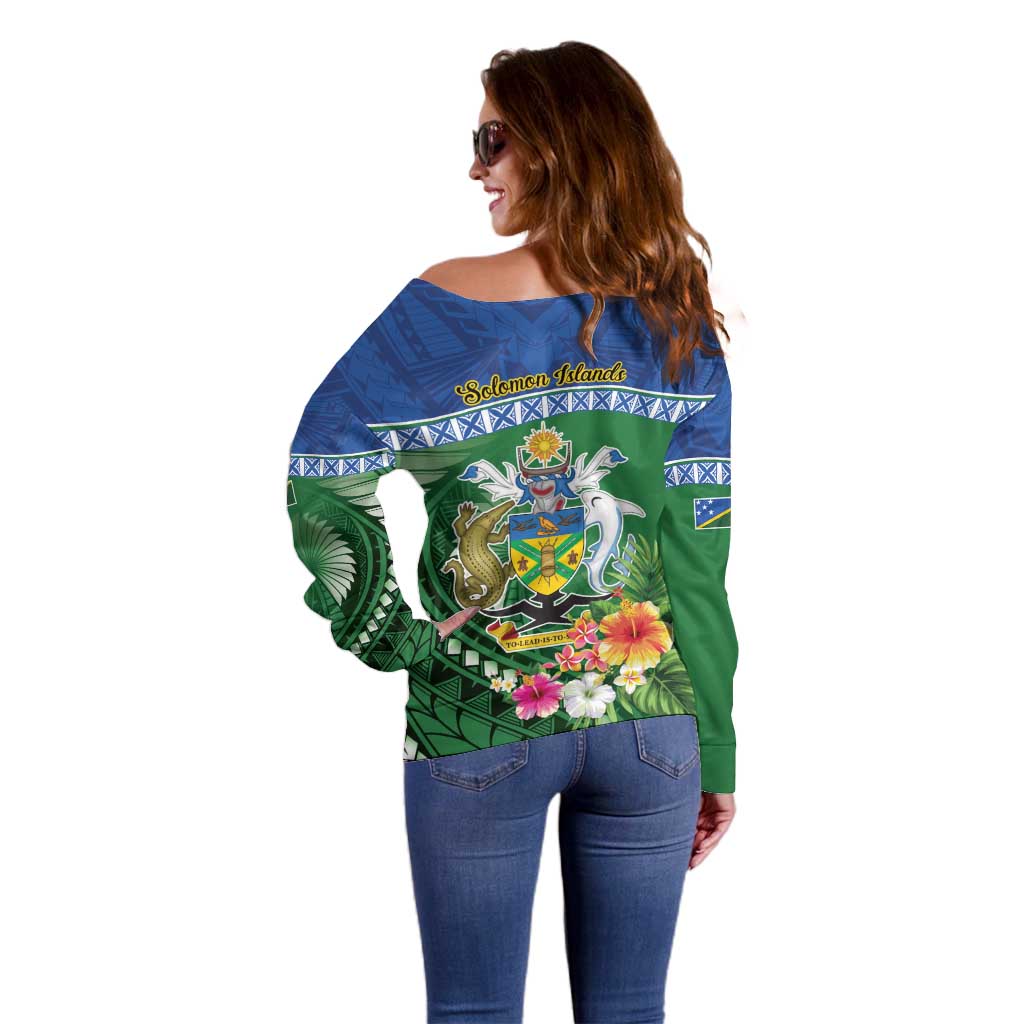 Melanesian Solomon Islands Off Shoulder Sweater Tropical Shark Tattoo LT9 - Polynesian Pride