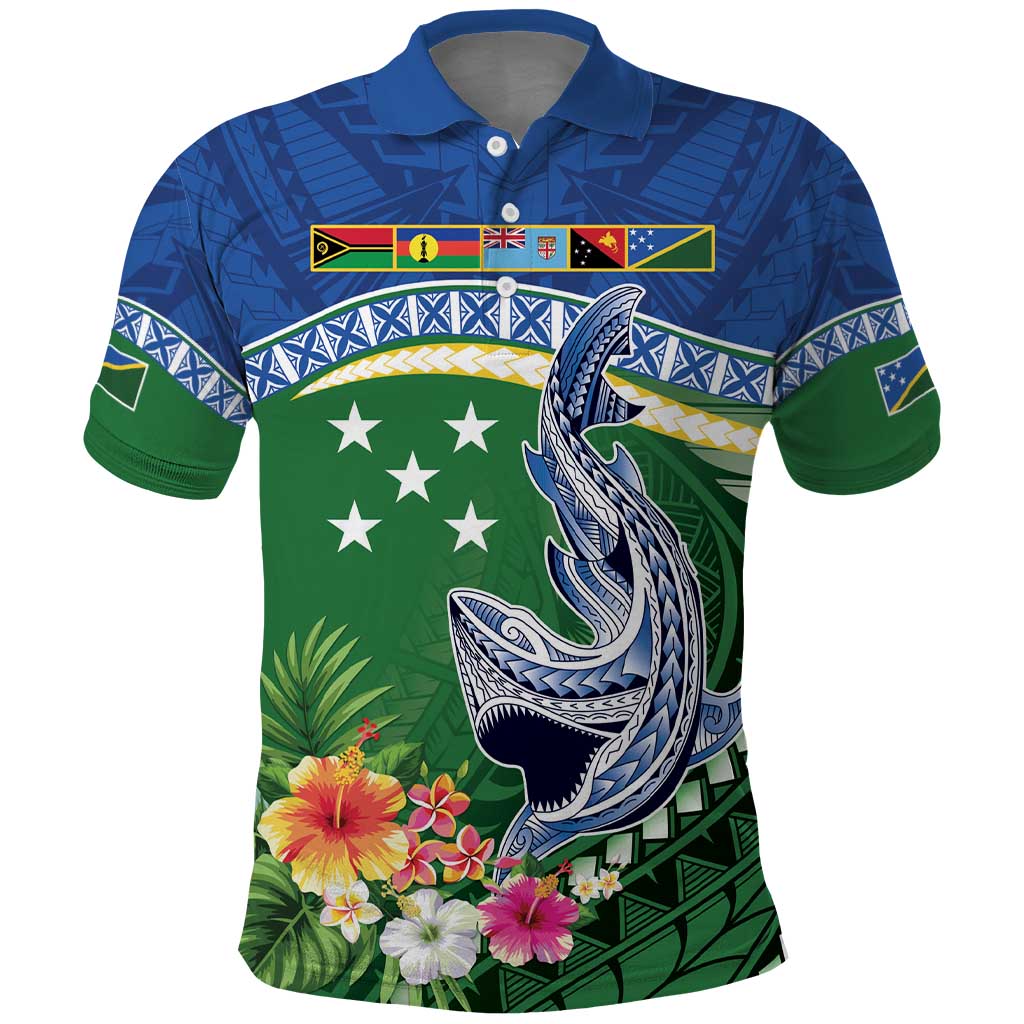 Melanesian Solomon Islands Polo Shirt Tropical Shark Tattoo LT9 Blue - Polynesian Pride
