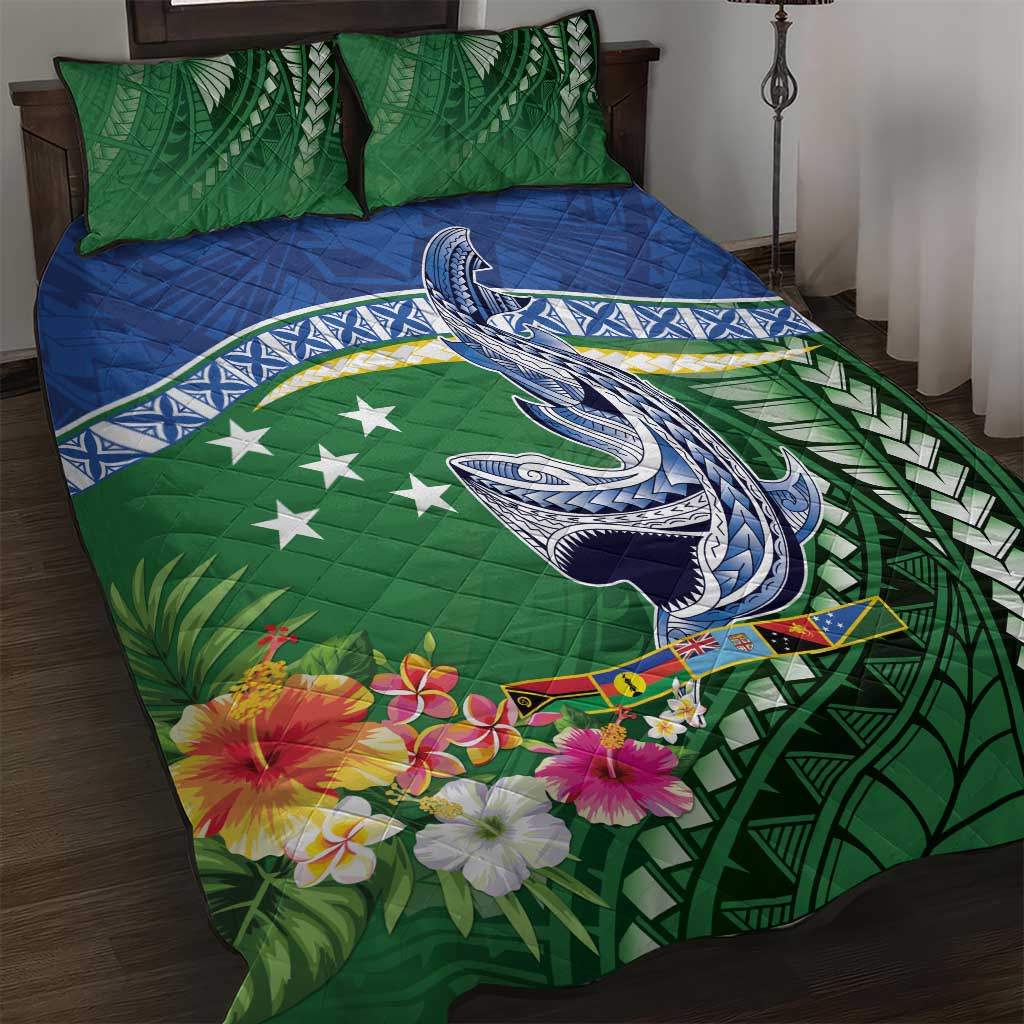 Melanesian Solomon Islands Quilt Bed Set Tropical Shark Tattoo LT9 Blue - Polynesian Pride