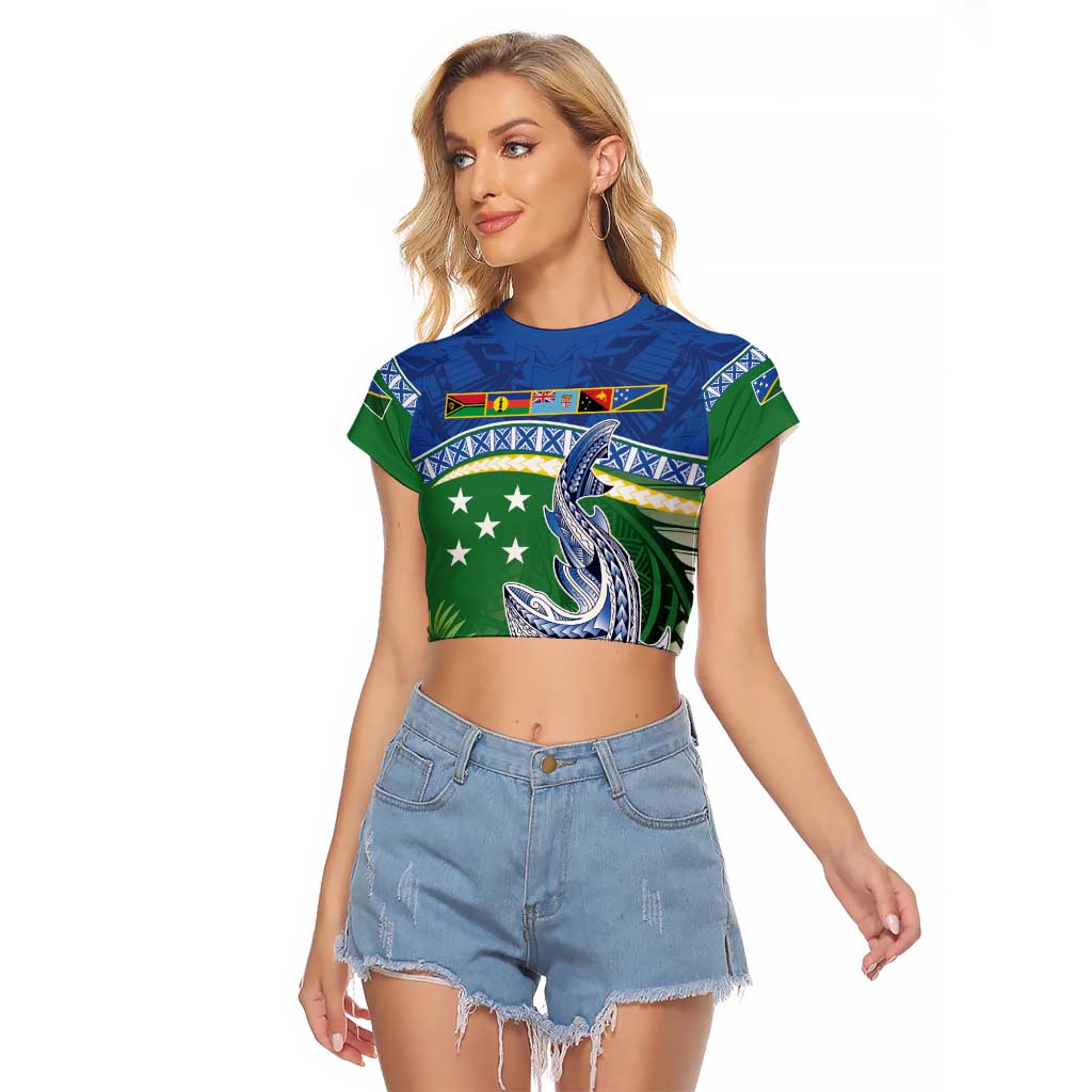 Melanesian Solomon Islands Raglan Cropped T Shirt Tropical Shark Tattoo LT9 Female Blue - Polynesian Pride