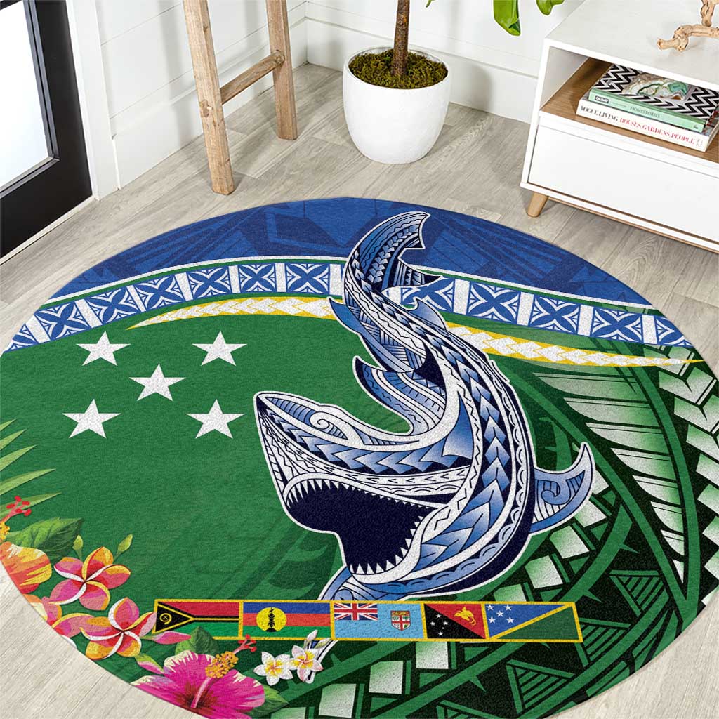 Melanesian Solomon Islands Round Carpet Tropical Shark Tattoo LT9 Blue - Polynesian Pride