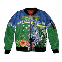 Melanesian Solomon Islands Sleeve Zip Bomber Jacket Tropical Shark Tattoo LT9 Unisex Blue - Polynesian Pride