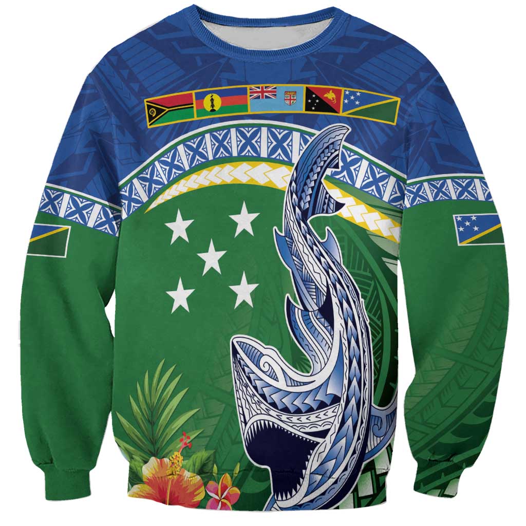 Melanesian Solomon Islands Sweatshirt Tropical Shark Tattoo LT9 Unisex Blue - Polynesian Pride