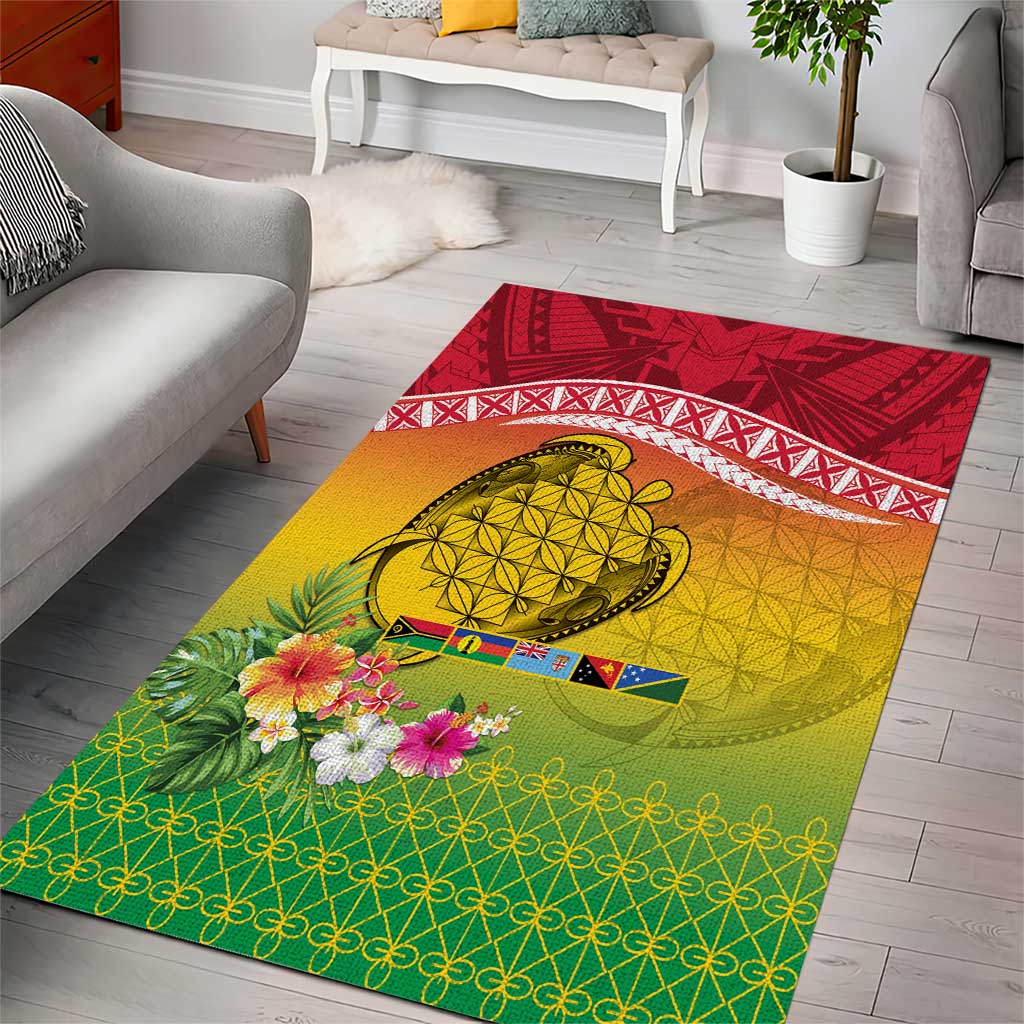 Melanesian Ni-Vanuatu Area Rug Sea Turtle with Sand Drawing Pattern LT9 - Polynesian Pride