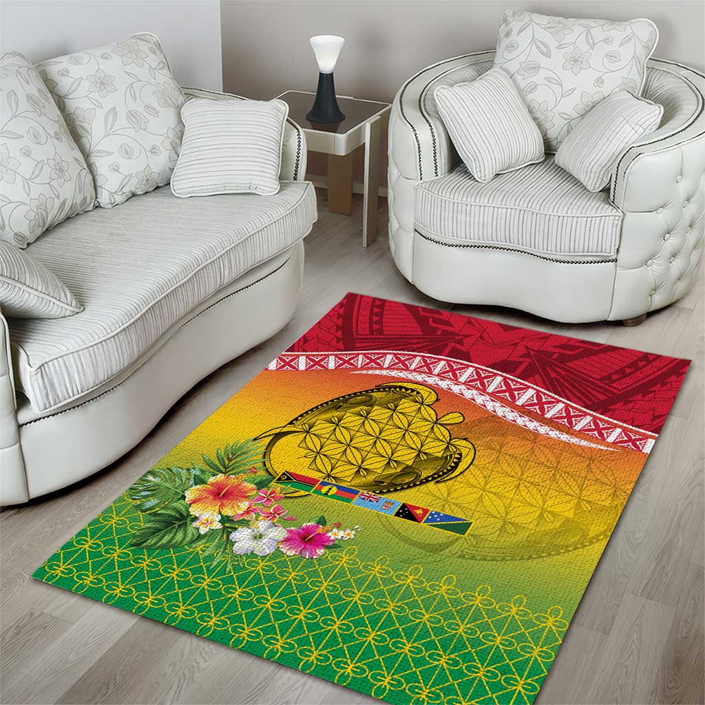 Melanesian Ni-Vanuatu Area Rug Sea Turtle with Sand Drawing Pattern LT9 - Polynesian Pride