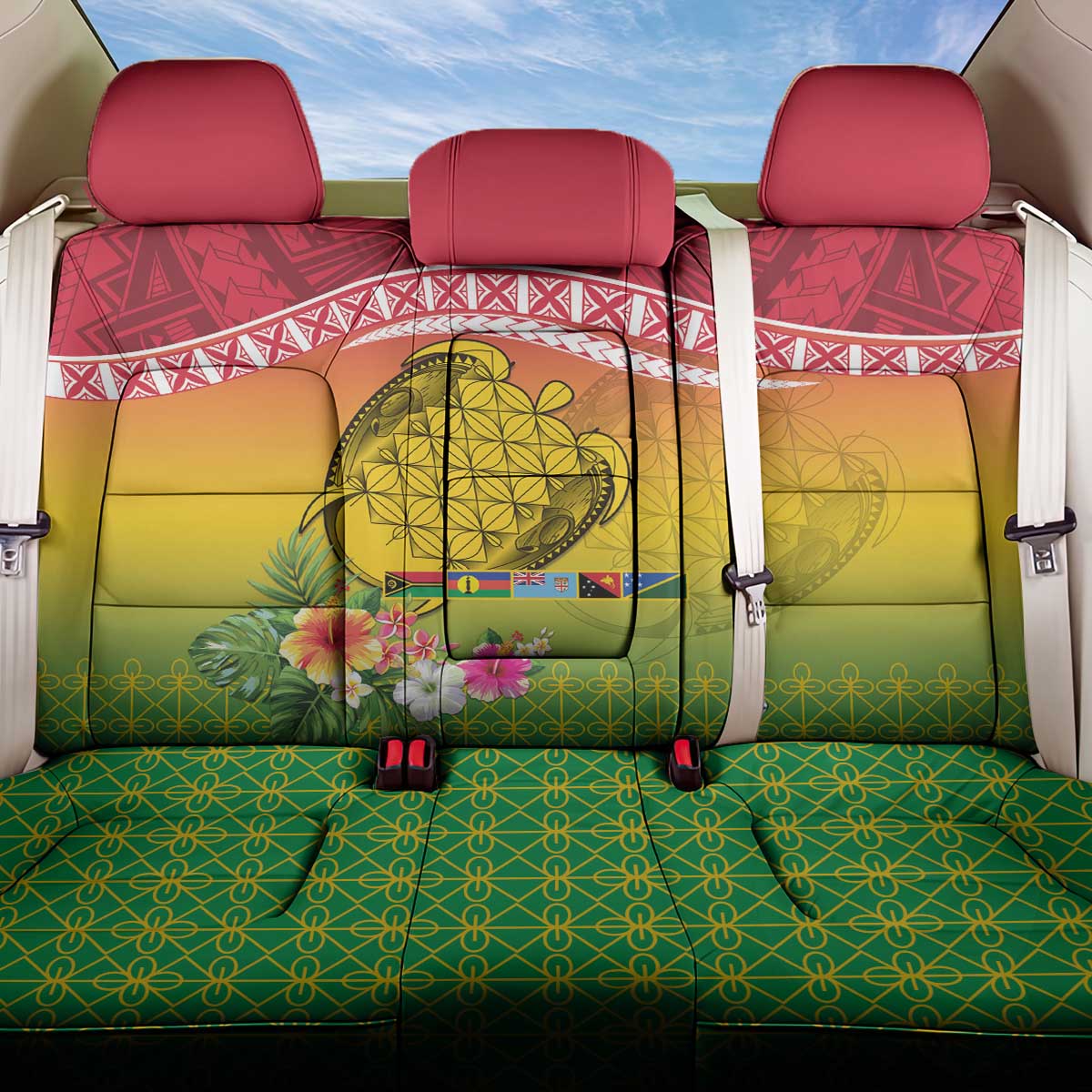 Melanesian Ni-Vanuatu Back Car Seat Cover Sea Turtle with Sand Drawing Pattern LT9 One Size Reggae - Polynesian Pride