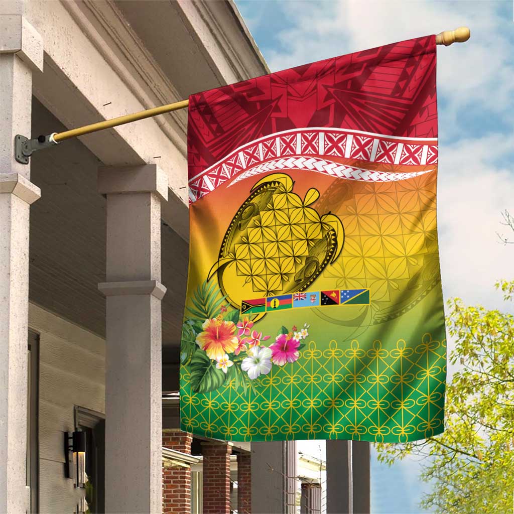 Melanesian Ni-Vanuatu Garden Flag Sea Turtle with Sand Drawing Pattern LT9 House Flag Reggae - Polynesian Pride