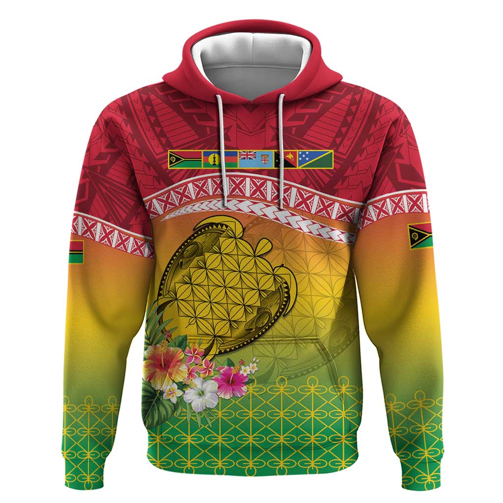 Melanesian Ni-Vanuatu Hoodie Sea Turtle with Sand Drawing Pattern LT9 Pullover Hoodie Reggae - Polynesian Pride