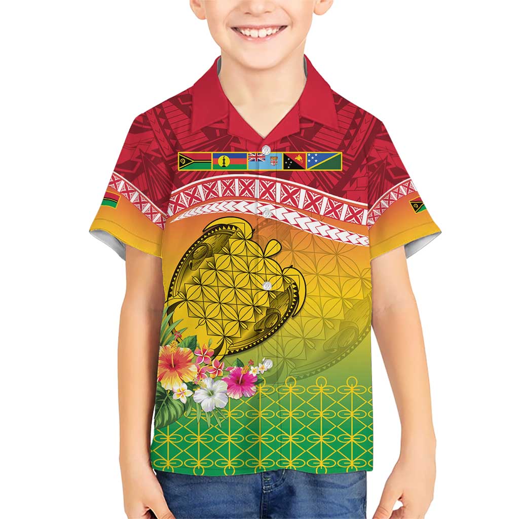 Melanesian Ni-Vanuatu Kid Hawaiian Shirt Sea Turtle with Sand Drawing Pattern LT9 Kid Reggae - Polynesian Pride