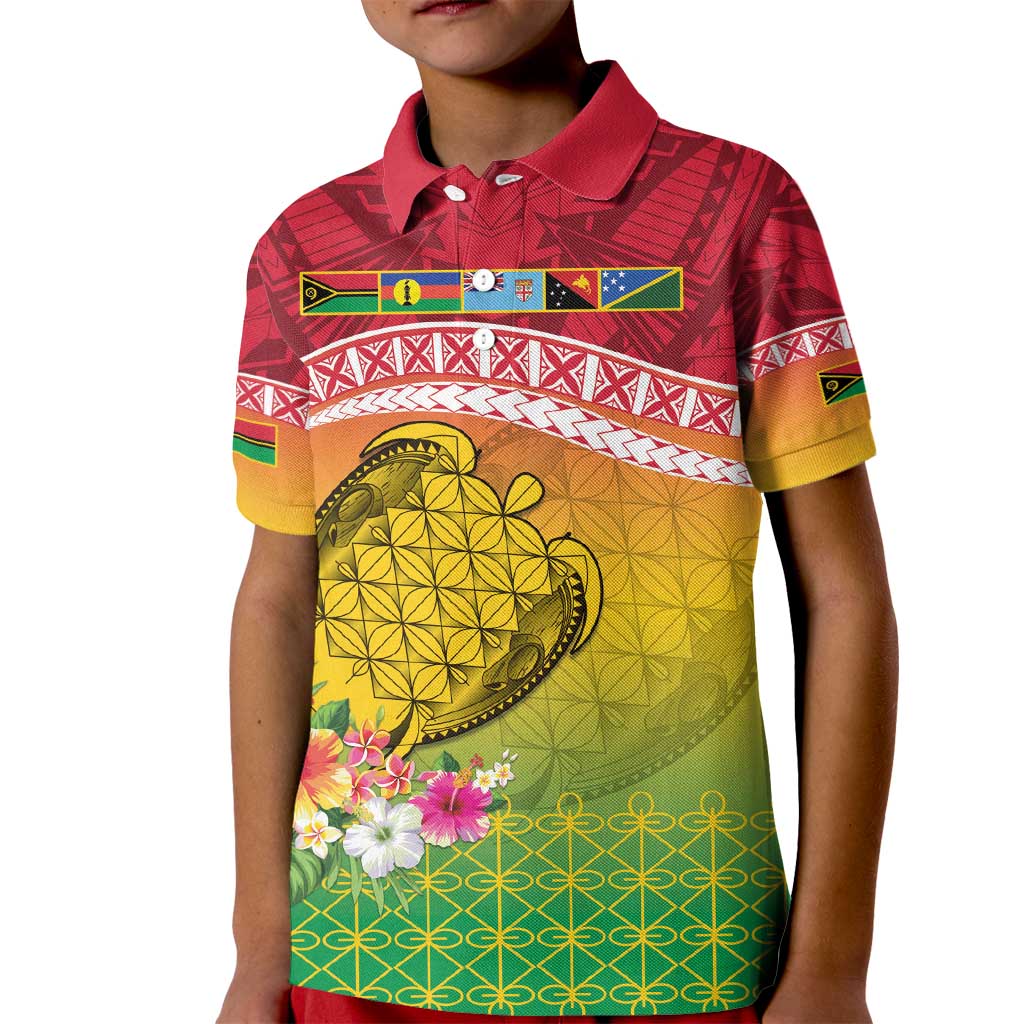Melanesian Ni-Vanuatu Kid Polo Shirt Sea Turtle with Sand Drawing Pattern LT9 Kid Reggae - Polynesian Pride
