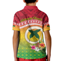 Melanesian Ni-Vanuatu Kid Polo Shirt Sea Turtle with Sand Drawing Pattern LT9 - Polynesian Pride