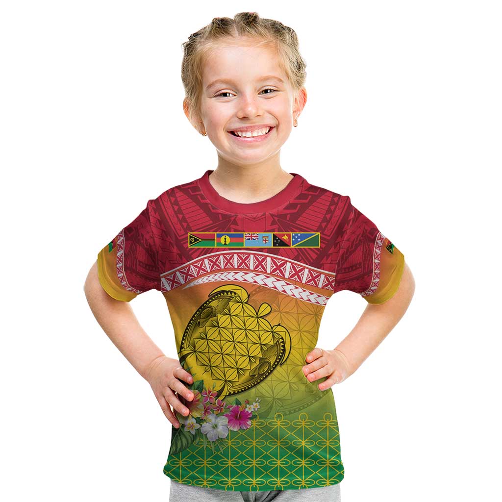 Melanesian Ni-Vanuatu Kid T Shirt Sea Turtle with Sand Drawing Pattern LT9 Reggae - Polynesian Pride