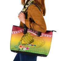 Melanesian Ni-Vanuatu Leather Tote Bag Sea Turtle with Sand Drawing Pattern LT9 Reggae - Polynesian Pride