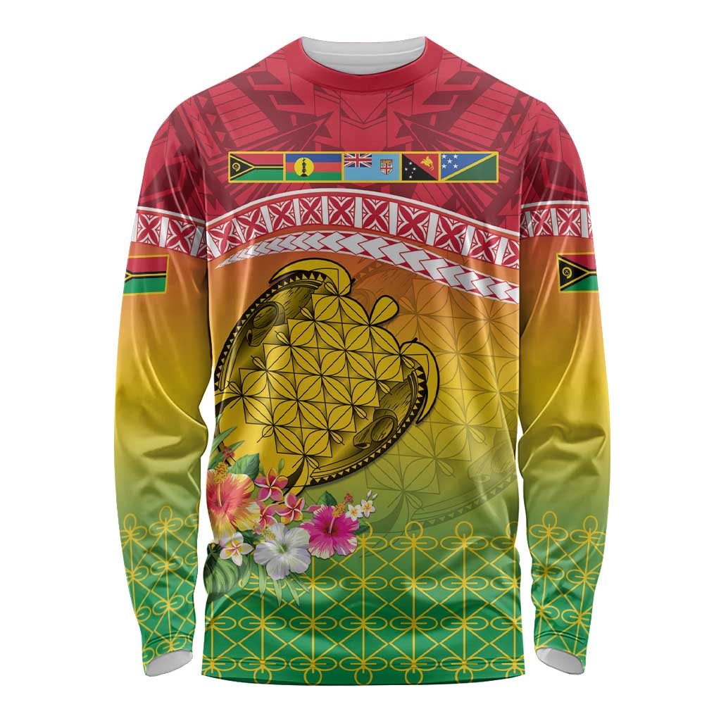 Melanesian Ni-Vanuatu Long Sleeve Shirt Sea Turtle with Sand Drawing Pattern LT9 Unisex Reggae - Polynesian Pride
