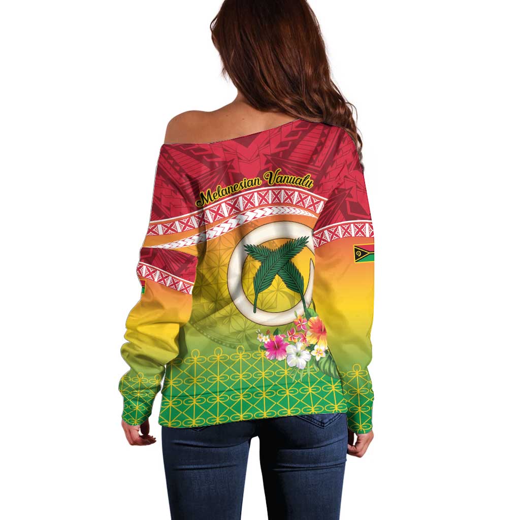 Melanesian Ni-Vanuatu Off Shoulder Sweater Sea Turtle with Sand Drawing Pattern LT9 - Polynesian Pride