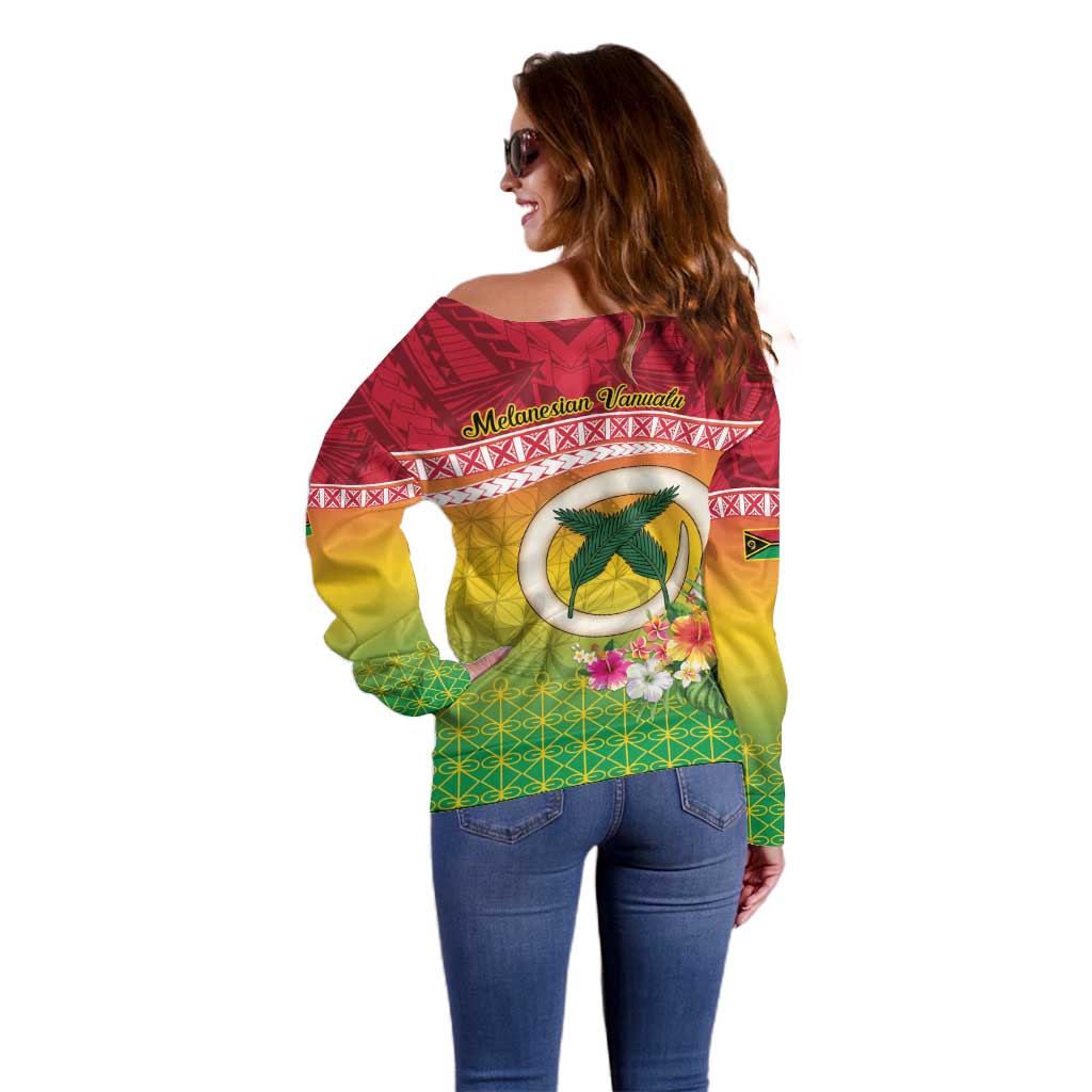 Melanesian Ni-Vanuatu Off Shoulder Sweater Sea Turtle with Sand Drawing Pattern LT9 - Polynesian Pride