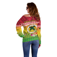 Melanesian Ni-Vanuatu Off Shoulder Sweater Sea Turtle with Sand Drawing Pattern LT9 - Polynesian Pride