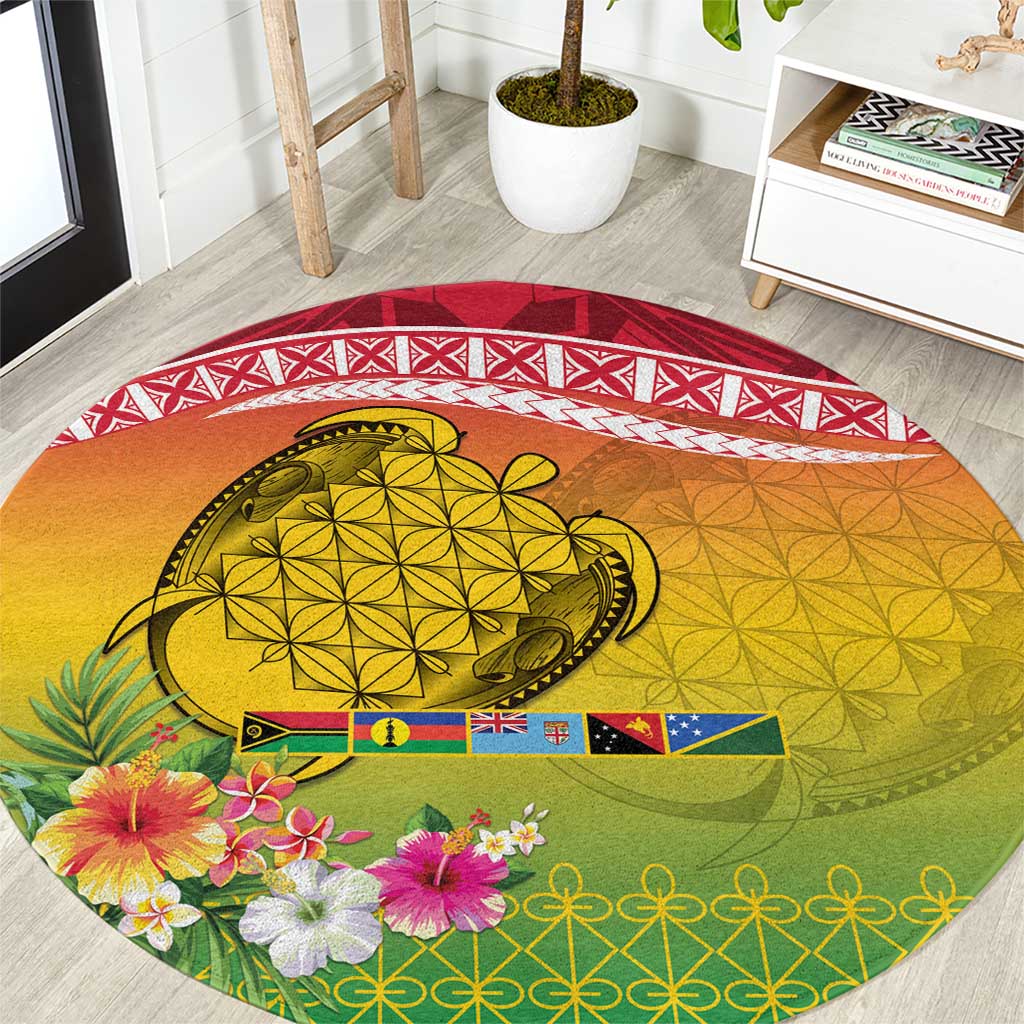 Melanesian Ni-Vanuatu Round Carpet Sea Turtle with Sand Drawing Pattern LT9 Reggae - Polynesian Pride